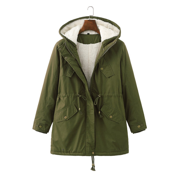 Women's Medium Length Coat with Velvet