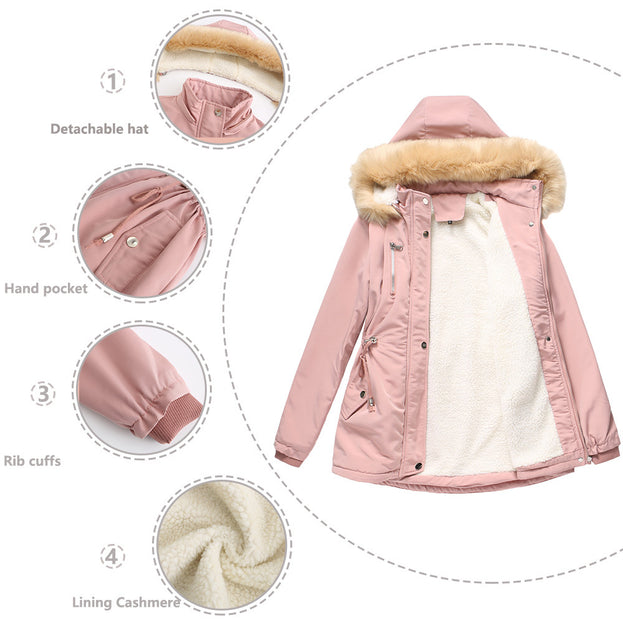 Thickened Lamb Wool Padded Coat Women Loose Women's Padded Suit Detachable Cap Plus Velvet Coat