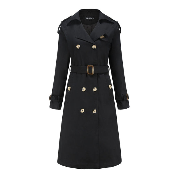 Long Waist Tucked Cotton Fashion Coat Long Sleeve Lapel Trench Coat