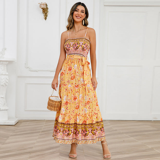 Lace Spliced Square Neck Sleeveless Strap Dress
