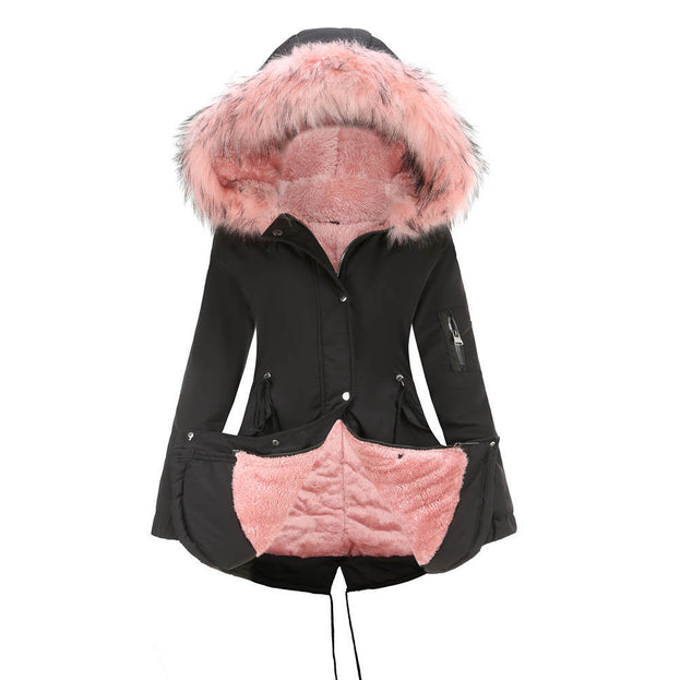 Mid-Length Hooded Winter Warm Plus Velvet Coat Cotton Clothing