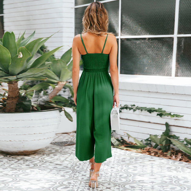 Sexy Suspender Jumpsuit Summer Casual Beach Wide Leg Pants Set