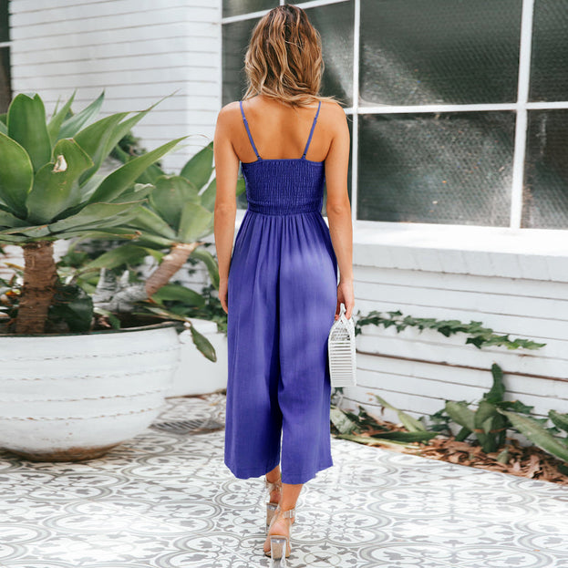 Sexy Suspender Jumpsuit Summer Casual Beach Wide Leg Pants Set