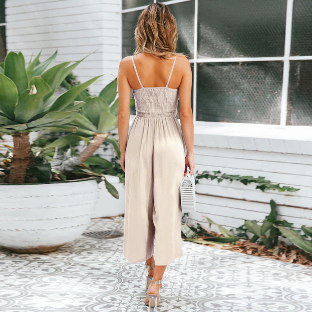 Sexy Suspender Jumpsuit Summer Casual Beach Wide Leg Pants Set