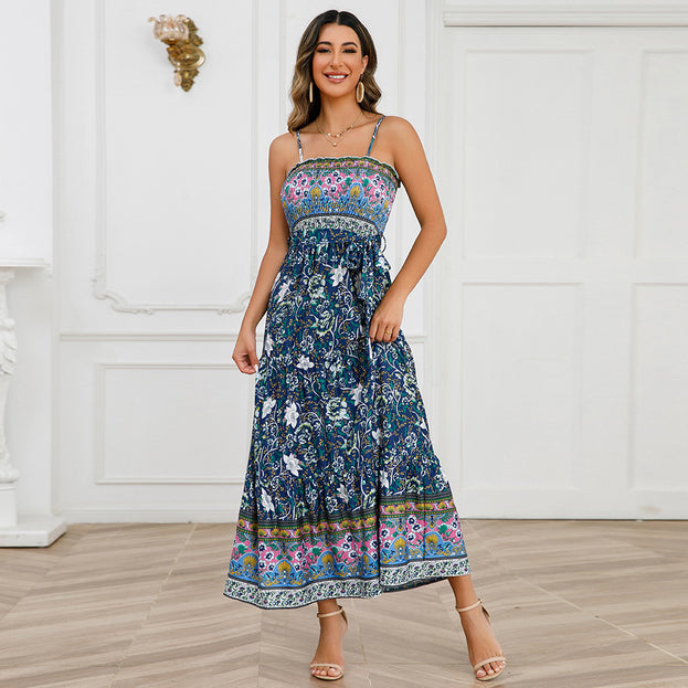 Lace Spliced Square Neck Sleeveless Strap Dress