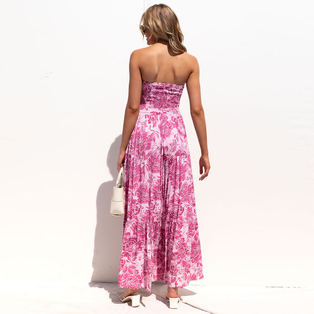Wrapped chest sexy tie dress summer 2023 floral dress