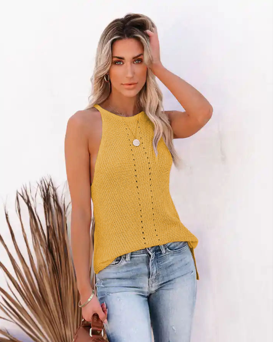 Women's Loose Halter Neck Knit Point Hole Camisole Vest