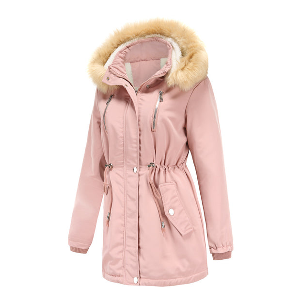 Thickened Lamb Wool Padded Coat Women Loose Women's Padded Suit Detachable Cap Plus Velvet Coat