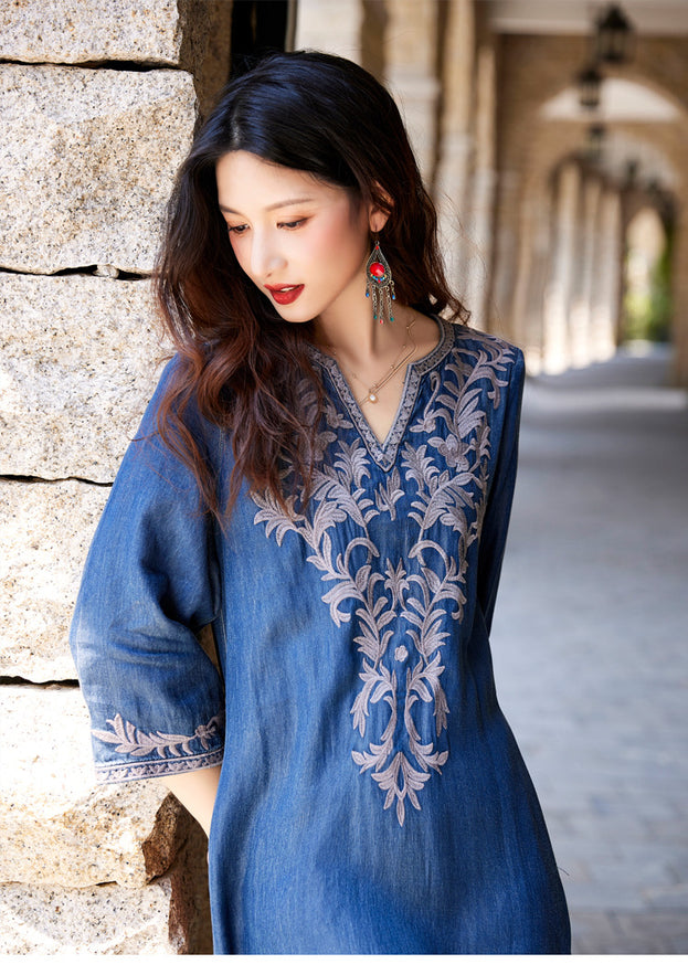 New Heavy Industry Embroidery Denim Long Skirt