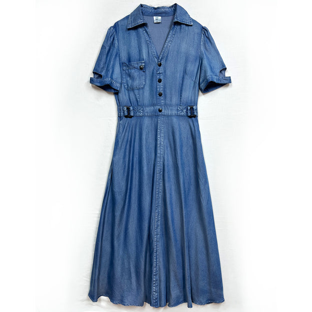 New Retro Waist Slimming Tensilk Jean Maxi French Temperament V-Neck Dress