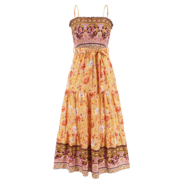Lace Spliced Square Neck Sleeveless Strap Dress