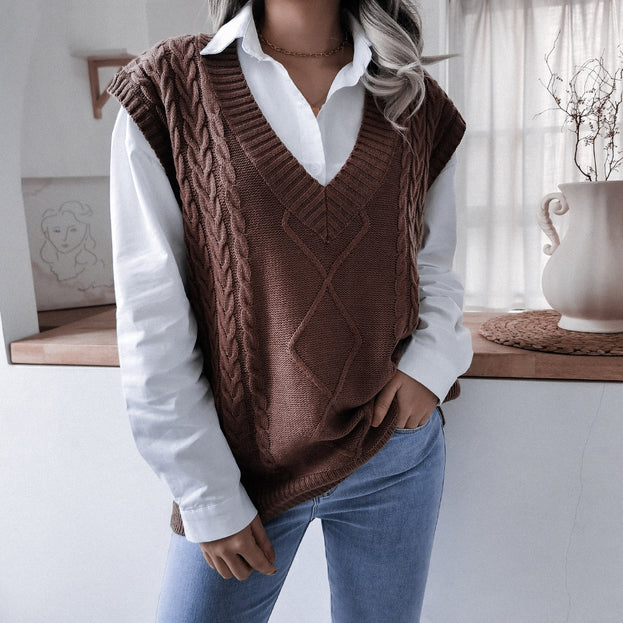 V-Neck Casual Loose Knitted Vest Sweater Vest