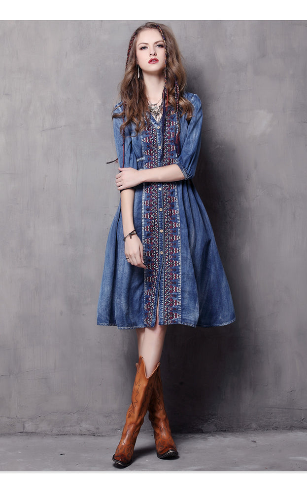 New Vintage Denim Embroidered Dress for 2023