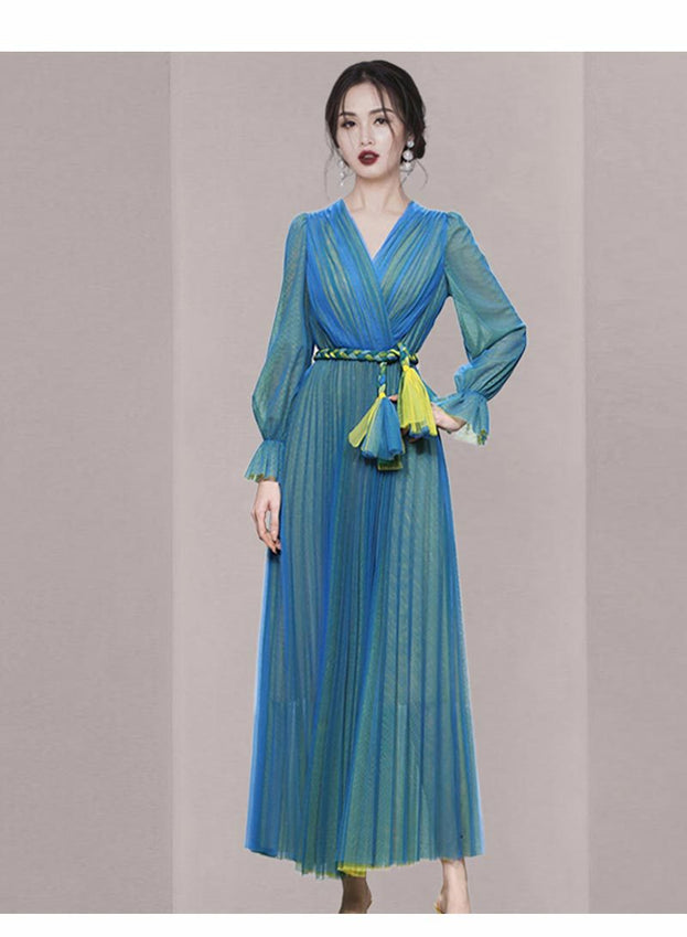 New Women's Temperament Lantern Sleeve Collection Waist Slimming Dress