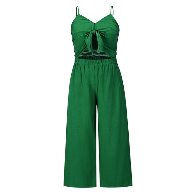 Sexy Suspender Jumpsuit Summer Casual Beach Wide Leg Pants Set