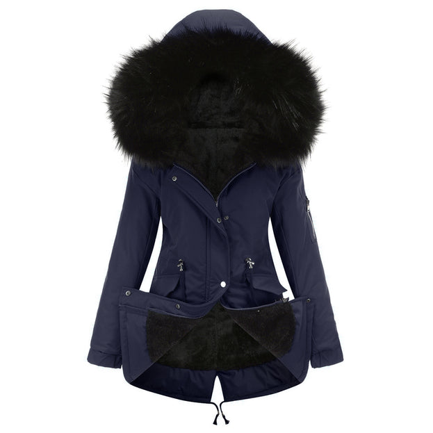 Mid-Length Hooded Winter Warm Plus Velvet Coat Cotton Clothing