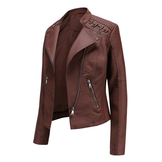 Leather Women's Short Jacket Slim Thin Leather Coat Women's Motorcycle Suit
