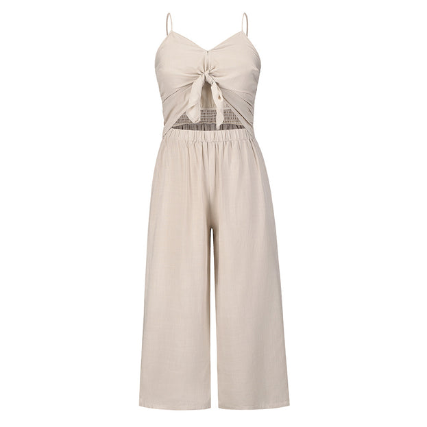 Sexy Suspender Jumpsuit Summer Casual Beach Wide Leg Pants Set