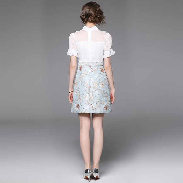 New Shirt Splicing Fake Two Pieces Waist Show Thin Temperament Dress