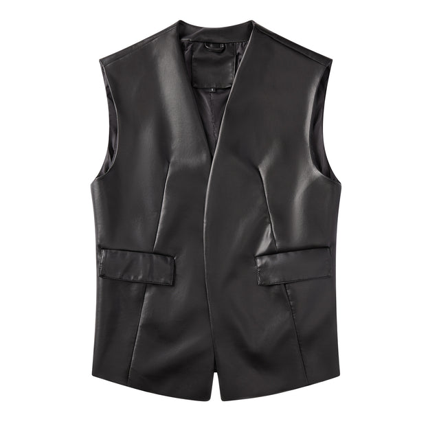 Sleeveless PU Leather Vest Loose Large Size Women's Vest Amazon Cardigan