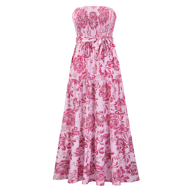 Wrapped chest sexy tie dress summer 2023 floral dress