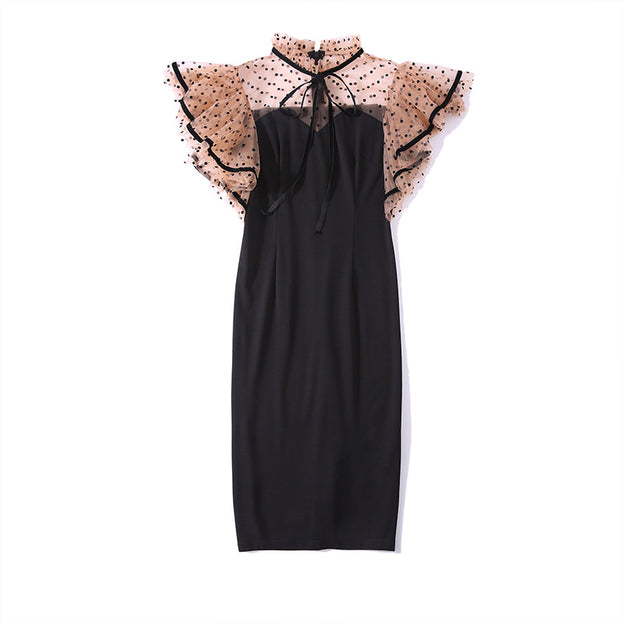 Black Slim Sexy Temperament Slimming Mid-Length Dress