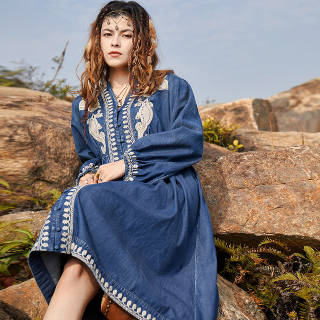 New Baggy Plus Size Vintage Embroidered Denim Skirt