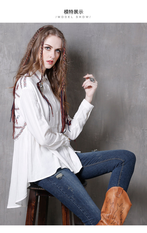 New Embroidered Vintage Lapel Irregular Plus Size Shirt