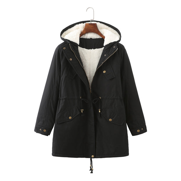 Women's Medium Length Coat with Velvet