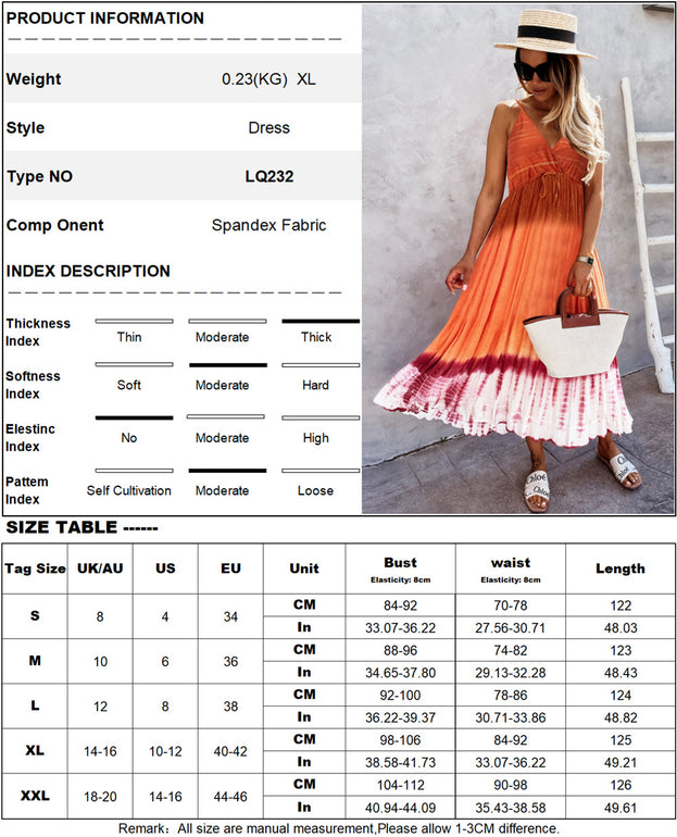 Summer New Tie-Dye Suspender Skirt Slim Temperament Gradient Color Dress