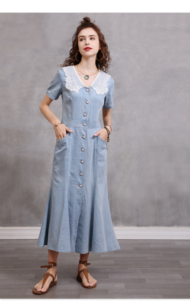 French Vintage Embroidery Summer New Short Sleeved Dress