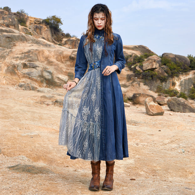Embroidered Sweet Dress French Vintage Full-Length Skirt with Waist Tucked in