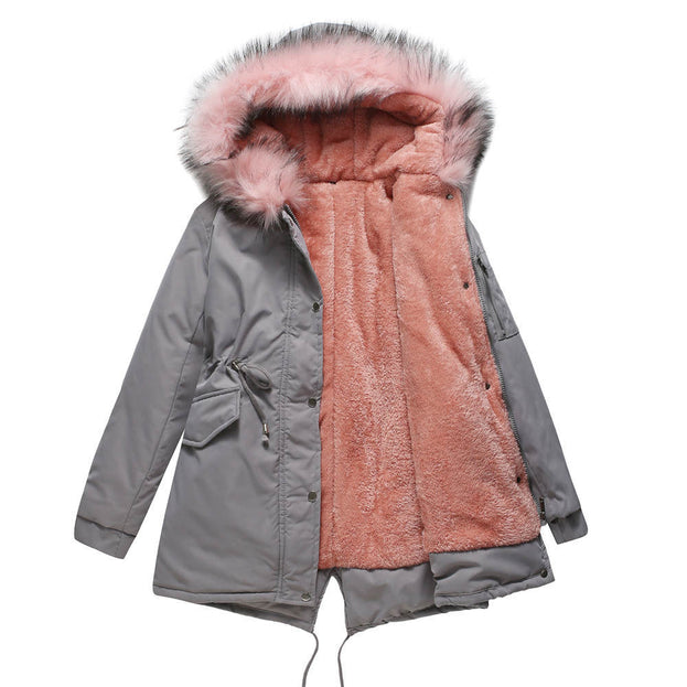 Mid-Length Hooded Winter Warm Plus Velvet Coat Cotton Clothing