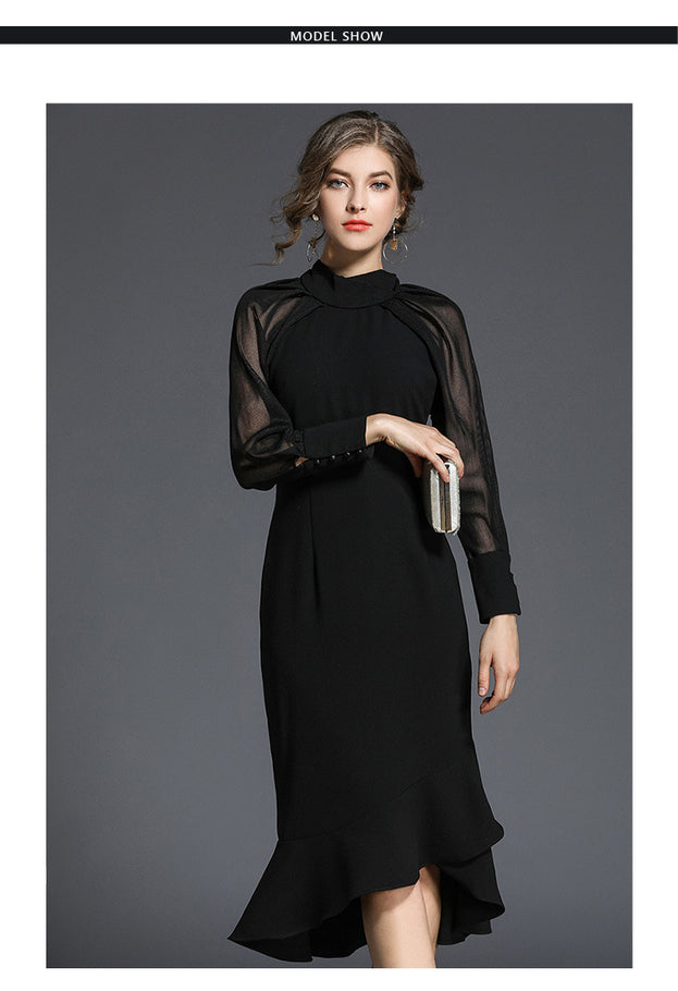New Fashion Temperament Long-Sleeved Fishtail Slim Dress
