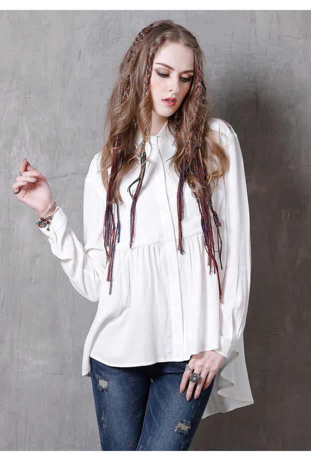 New Embroidered Vintage Lapel Irregular Plus Size Shirt