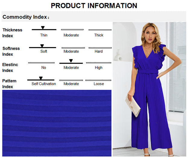 New Sexy Slim Temperament Jumpsuit High Waist Sleeveless Lotus Leaf V-Neck Pleated Wide Leg Culottes