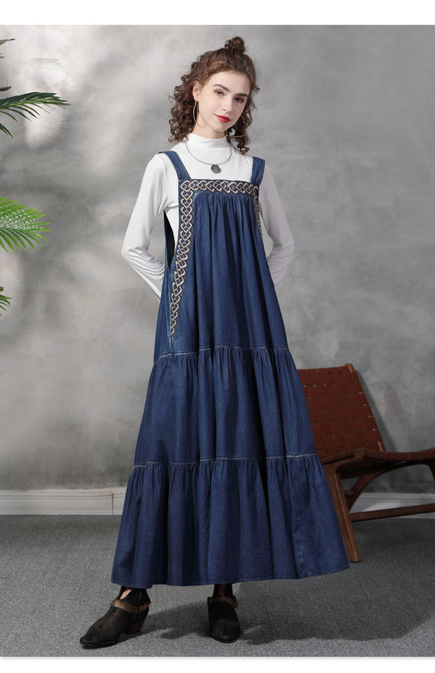 Loose Vintage Embroidery Patchwork Large Swing Dress