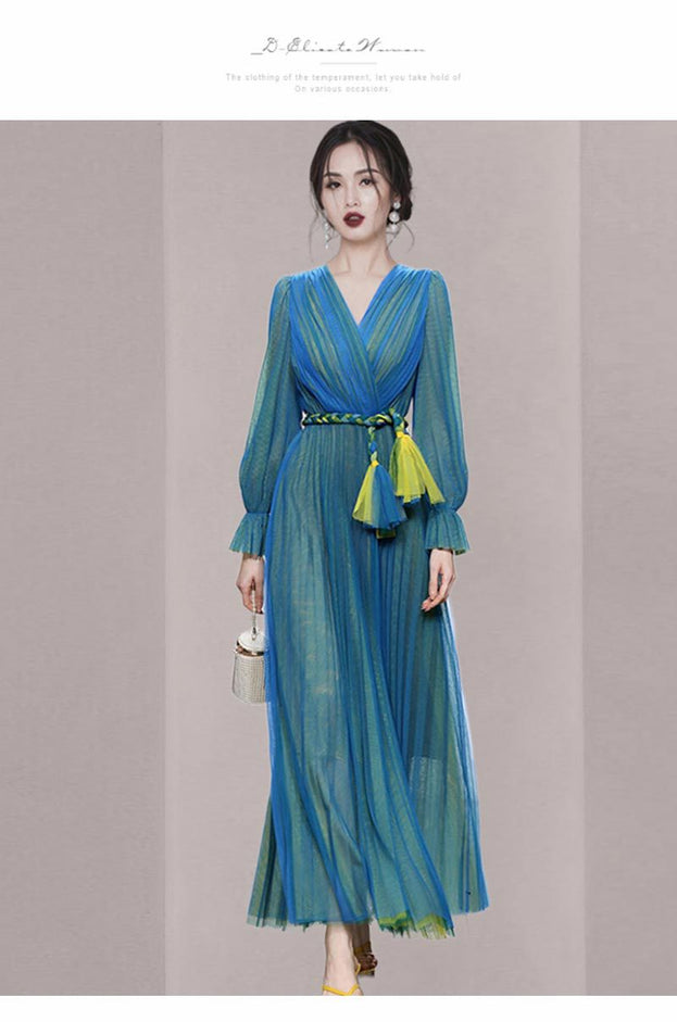 New Women's Temperament Lantern Sleeve Collection Waist Slimming Dress