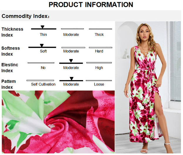 V-Neck Printed Long Boho Dress