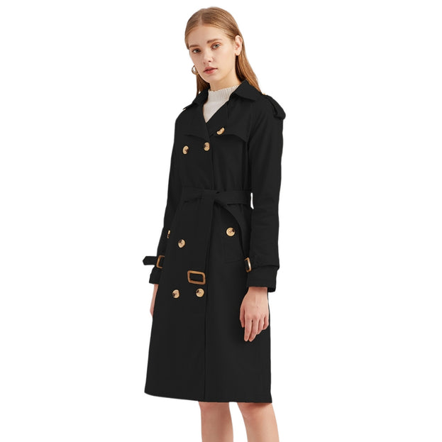 Long Waist Tucked Cotton Fashion Coat Long Sleeve Lapel Trench Coat