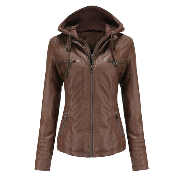 Leather Jacket Two-Piece Set Detachable Large Size Leather Coat Female Spring and Autumn Coat PU
