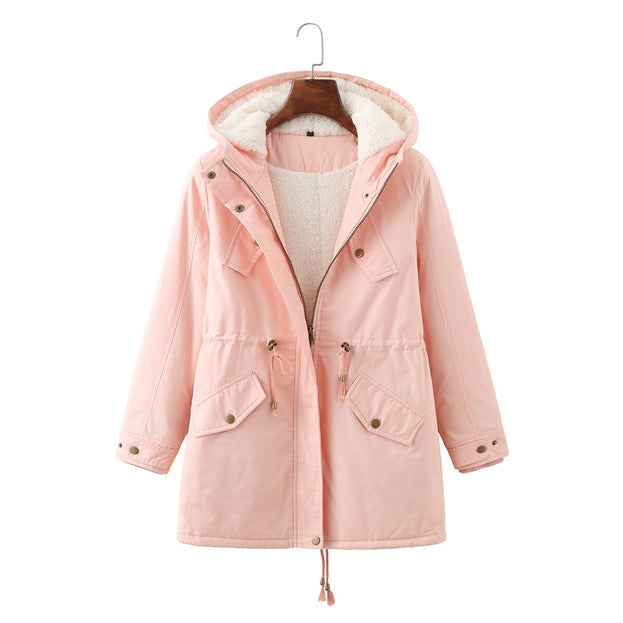 Women's Medium Length Coat with Velvet