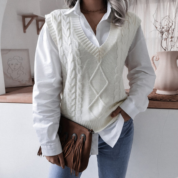 V-Neck Casual Loose Knitted Vest Sweater Vest