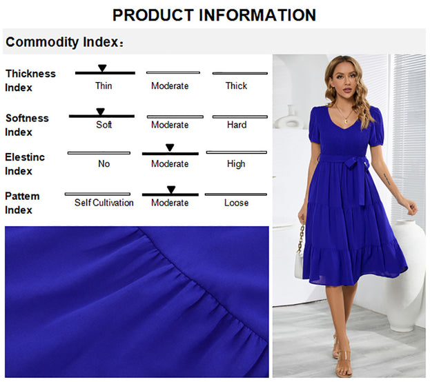 Summer Short Sleeved Slim Large Swing Splicing Cake Dress