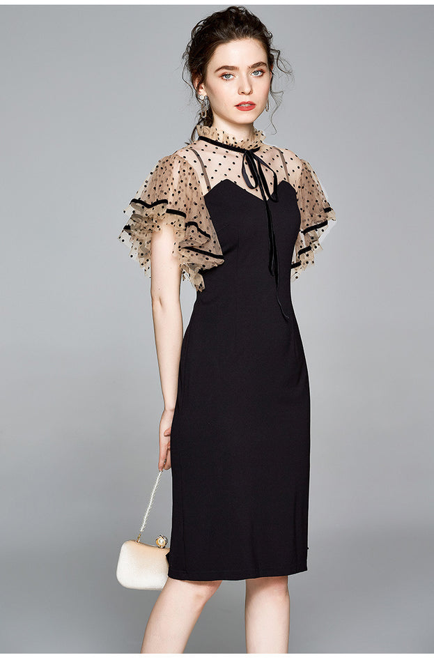 Black Slim Sexy Temperament Slimming Mid-Length Dress