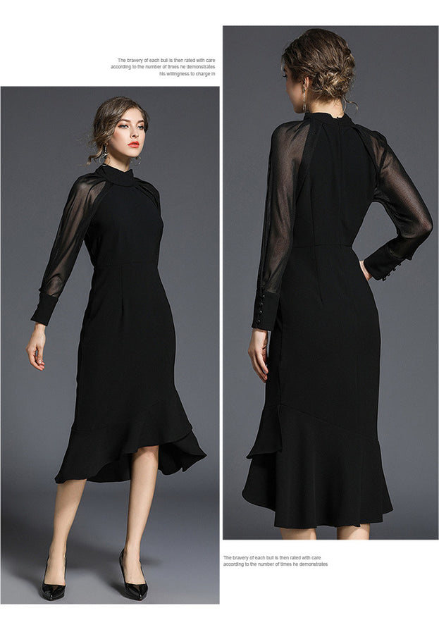 New Fashion Temperament Long-Sleeved Fishtail Slim Dress
