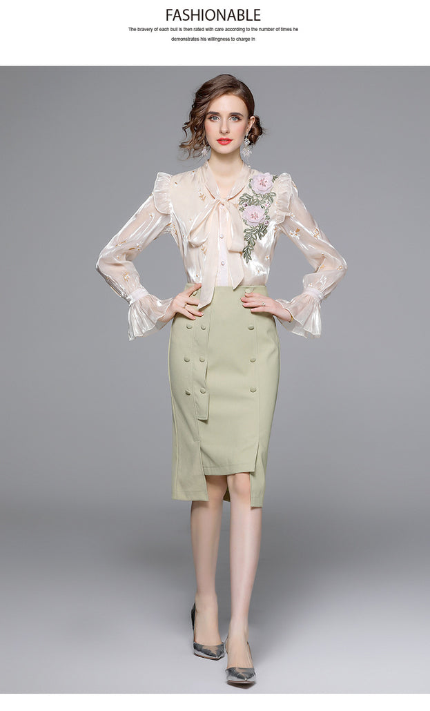 Shirt + Green Fanny Pack Hip Skirt Two-Piece Suit