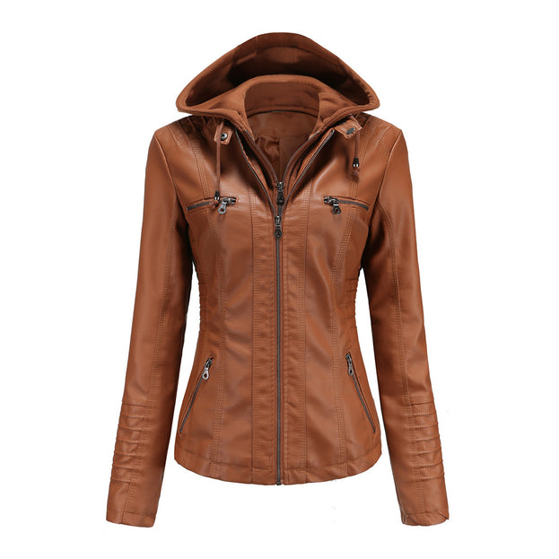 Leather Jacket Two-Piece Set Detachable Large Size Leather Coat Female Spring and Autumn Coat PU