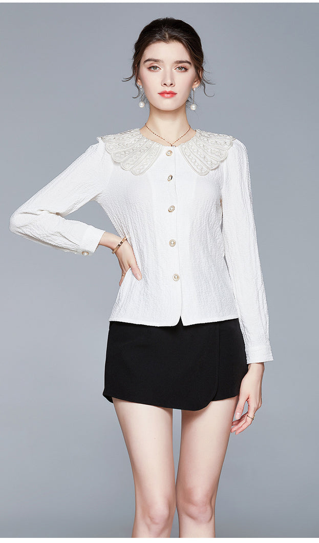 White Shirt Western Style Top + Trouser Skirt Two-Piece Suit