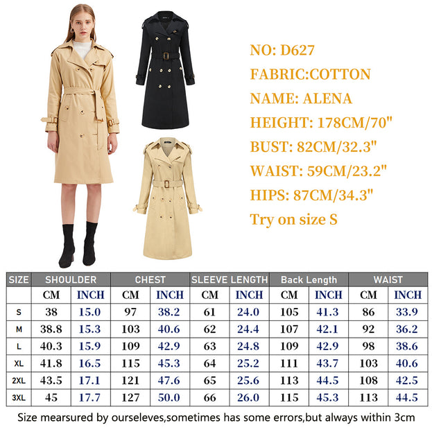 Long Waist Tucked Cotton Fashion Coat Long Sleeve Lapel Trench Coat